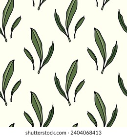 Vector seamless pattern with hand drawn graceful sage leaves. Beautiful culinary design elements, ink drawing. Perfect for prints and patterns