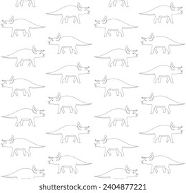 Vector seamless pattern of hand drawn flat outline triceratops dinosaur isolated on white background