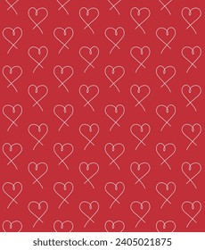 Vector seamless pattern of hand drawn doodle sketch heart isolated on red background