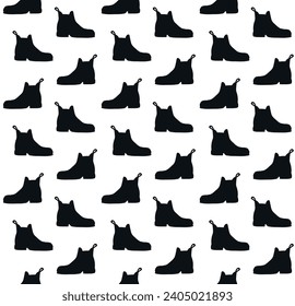 Vector seamless pattern of hand drawn horse riding boot silhouette isolated on white background