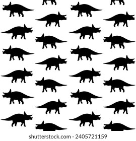 Vector seamless pattern of hand drawn flat triceratops dinosaur silhouette isolated on white background