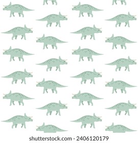 Vector seamless pattern of hand drawn flat triceratops dinosaur isolated on white background