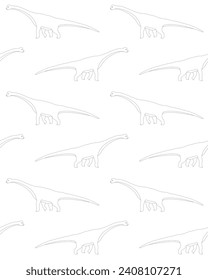 Vector seamless pattern of hand drawn flat outline diplodocus dinosaur isolated on white background