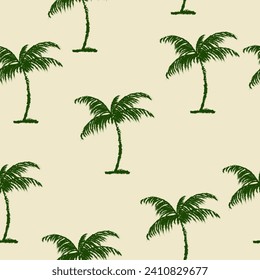 Vector seamless pattern with hand drawn palm trees. Colorful Hawaiian print in vintage art style. Tropical plants for print, packaging, banner, cover, textile