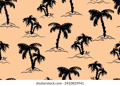 Vector seamless pattern with hand drawn palm trees. Colorful Hawaiian print in vintage art style. Tropical plants for print, packaging, banner, cover, textile