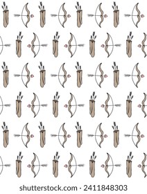 Vector seamless pattern of hand drawn doodle sketch colored bow and arrows isolated on white background
