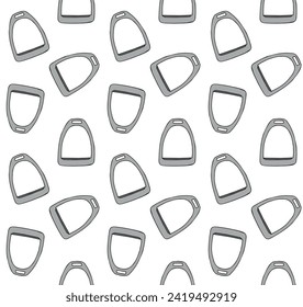 Vector seamless pattern of hand drawn colored horse saddle stirrup isolated on white background