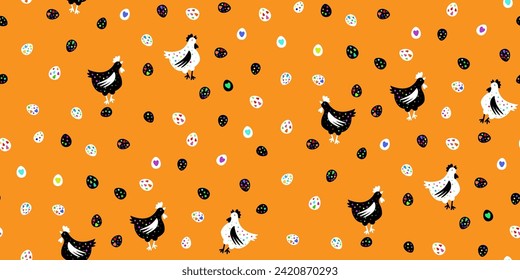 Vector seamless pattern with hand drawn chickens