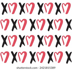 Vector seamless pattern of hand drawn doodle sketch xoxo lettering with heart isolated on white background