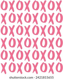 Vector seamless pattern of hand drawn doodle sketch xoxo lettering isolated on white background