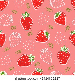 Vector seamless pattern with hand drawn strawberries. Summer fruit seasonal background, wallpaper.