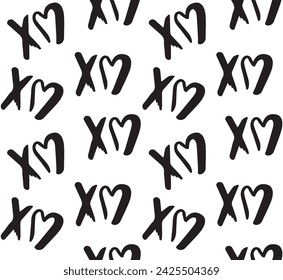 Vector seamless pattern of hand drawn doodle sketch xoxo lettering with heart isolated on white background