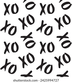 Vector seamless pattern of hand drawn doodle sketch xoxo lettering isolated on white background