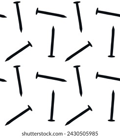 Vector seamless pattern of hand drawn nail pin silhouette isolated on white background