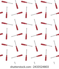 Vector seamless pattern of hand drawn doodle sketch colored screwdriver isolated on white background