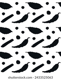 Vector seamless pattern of hand drawn spices silhouette isolated on white background