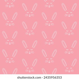 Vector seamless pattern of hand drawn doodle sketch bunny face isolated on pink background