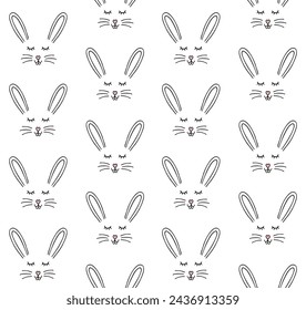 Vector seamless pattern of hand drawn doodle sketch bunny face isolated on white background