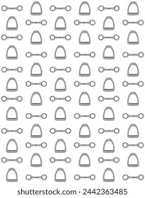 Vector seamless pattern of hand drawn sketch doodle equestrian horse bit and stirrup isolated on white background