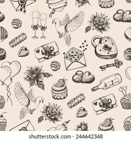 Vector seamless pattern with hand drawn valentine's day elements. Vector illustration for your design