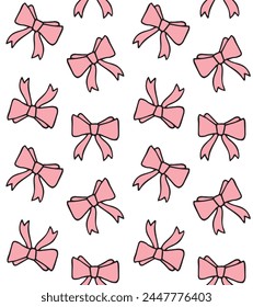 Vector seamless pattern of hand drawn sketch doodle pink bow ties isolated on white background