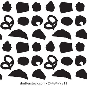 Vector seamless pattern of hand drawn bakery pies silhouette isolated on white background