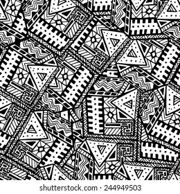 Vector Seamless Pattern of Hand Drawn Ethnic Ornaments