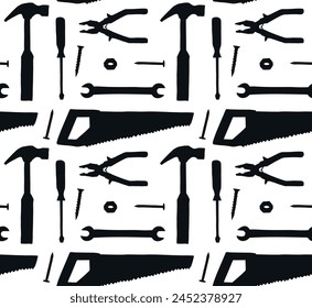 Vector seamless pattern of hand drawn instruments silhouette isolated on white background