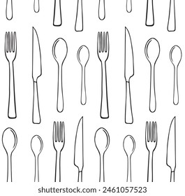 Vector seamless pattern of hand drawn doodle sketch outline cutlery isolated on white background