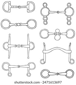 Vector seamless pattern of hand drawn sketch doodle outline horse equestrian bits isolated on white background