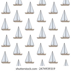 Vector seamless pattern of hand drawn sketch doodle colored sail boat isolated on white background