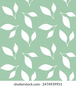 Vector seamless pattern of hand drawn leaves silhouette isolated on green background