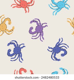 Vector seamless pattern with hand drawn crabs. Hand drawing sketch illustration for kitchen cover, fabric, wallpaper or wrapping paper, textile.