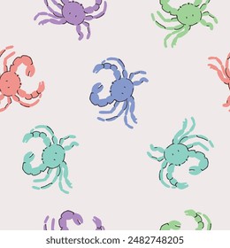 Vector seamless pattern with hand drawn crabs. Hand drawing sketch illustration for kitchen cover, fabric, wallpaper or wrapping paper, textile.