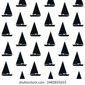 Vector seamless pattern of hand drawn sail boat silhouette isolated on white background