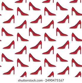 Vector seamless pattern of hand drawn doodle sketch colored shoe isolated on white background