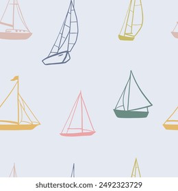 Vector seamless pattern with hand drawn sailing ships