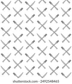 Vector seamless pattern of hand drawn sketch doodle colored crossed fork and knife isolated on white background