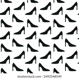 Vector seamless pattern of hand drawn shoe silhouette isolated on white background