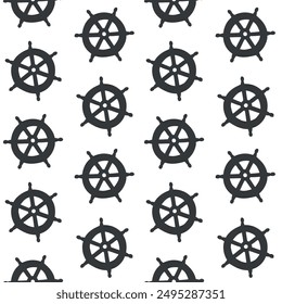 Vector seamless pattern of hand drawn ship rudder silhouette isolated on white background