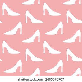 Vector seamless pattern of hand drawn shoe silhouette isolated on pink background