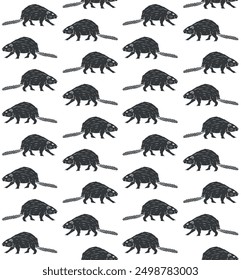 Vector seamless pattern of hand drawn sketch doodle beaver isolated on white background