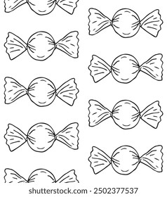 Vector patrón sin fisuras de dibujado a mano doodle croquis de contorno de caramelo aislado sobre fondo blanco
