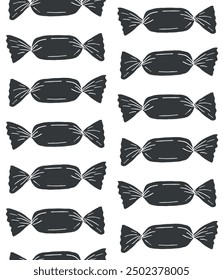 Vector seamless pattern of hand drawn doodle sketch candy isolated on white background