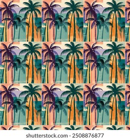 Vector seamless pattern with hand drawn palm trees. Palm trees seamless pattern on white background. Print for fabric, wallpaper or giftwrap. Vector illustration. to apply to shorts and shirts. 