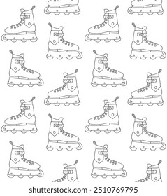 Vector seamless pattern of hand drawn sketch doodle outline roller skate isolated on white background