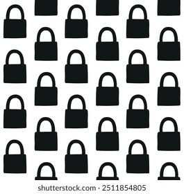 Vector seamless pattern of hand drawn lock silhouette isolated on white background