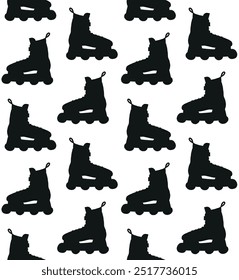 Vector seamless pattern of hand drawn sketch doodle roller skate silhouette isolated on white background