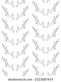 Vector seamless pattern of hand drawn sketch doodle outline deer horns isolated on white background