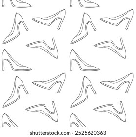 Vector seamless pattern of hand drawn sketch doodle outline female high heel shoes isolated on white background